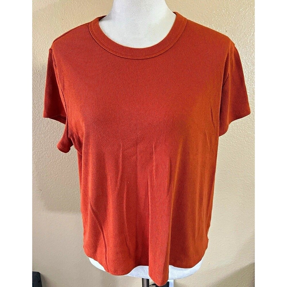 Old Navy Women's Ribbed Knit Crew Neck Short Sleeve Stretch Tee rust XXL